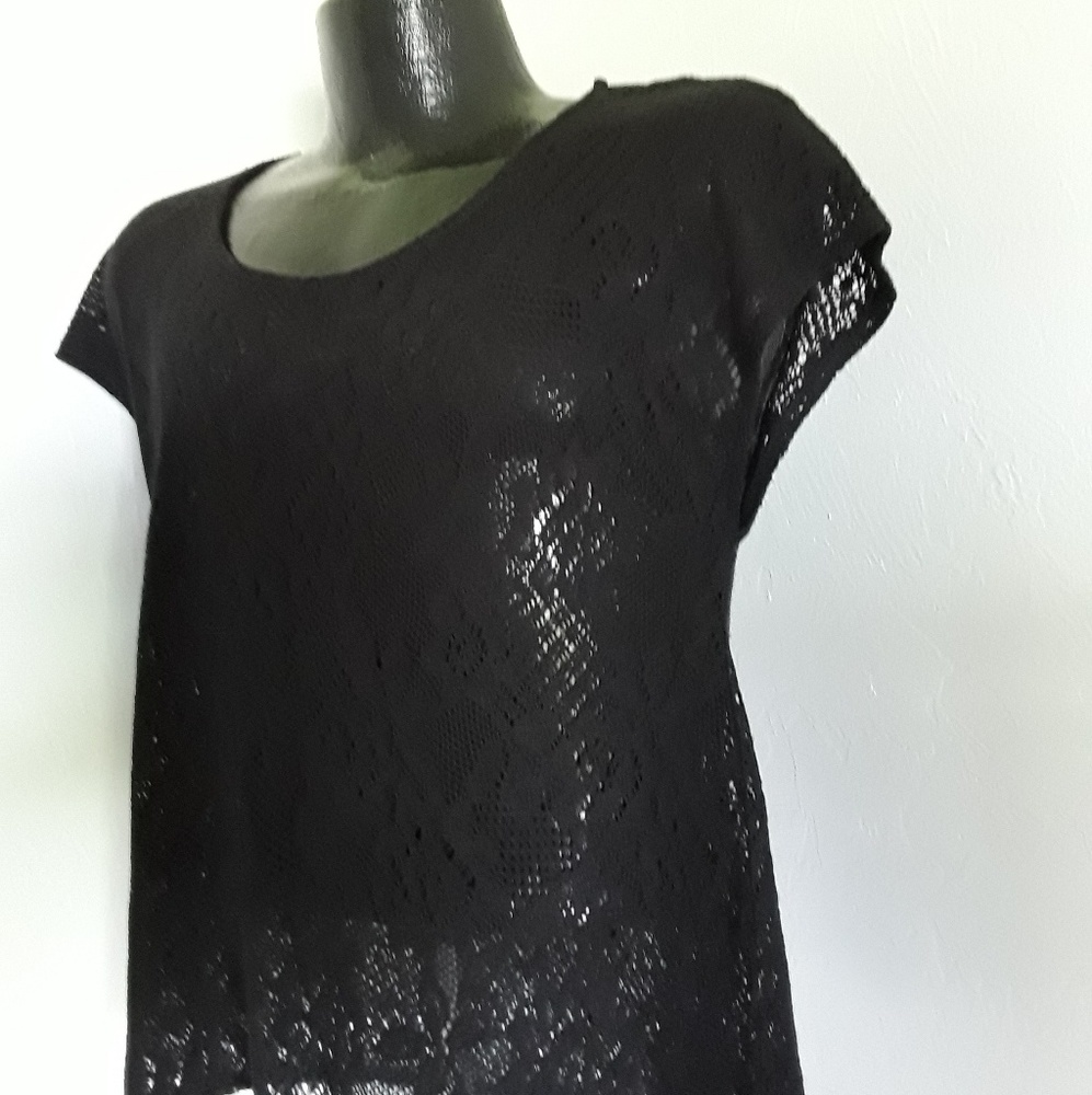 Lucky Brand women top sleeves black crochet size S